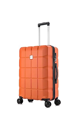 ATX Luggage Medium Suitcase Super Lightweight Durable ABS Hard Shell Suitcase with 4 Dual Spinner Wheels and Built-in TSA Lock (Orange, 24 Inches, 65 Liter)