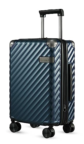 Blue Carry On Luggage 22x14x9 - Polycarbonate Expandable Hard Shell Suitcase with Spinner Wheels