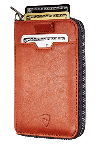 Vaultskin Notting Hill Slim Zip Wallet with RFID Protection for Cards Cash Coins (Cognac)