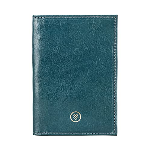 Maxwell Scott Luxury Leather Passport Holder Cover | The Prato | Handmade in Italy | Petrol Blue