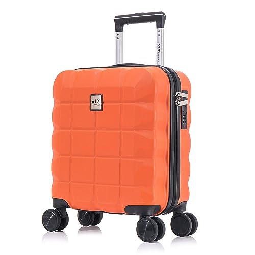 ATX Luggage Underseat Cabin Suitcase Lightweight Durable ABS Carry on Suitcase with 4 Dual Spinner Wheels and Built-in 3 Digit Combination Lock (Orange, 17.5 Inches, 30 Liter)