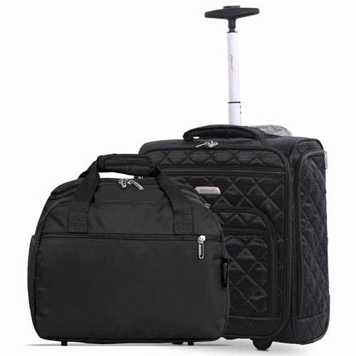 Aerolite Carry On Suitcase Fits 45x36x20cm easyJet Maximum Size 2 Wheel Soft Shell Cabin Luggage (42x35x20cm) + 40x20x25cm Ryanair Maximum Carry On Cabin Luggage Holdall – 2 Piece Luggage Set Bundle
