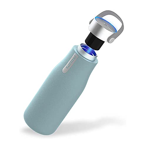 Philips Water GoZero UV Self-Cleaning Smart Water Bottle Vacuum Stainless Steel Insulated Water Bottle with Handle Double-wall, Auto Cleaning, Keep Drink Hot or Cold, BPA Free, Blue, 20 oz