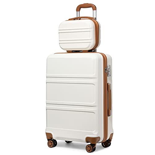 Kono Luggage Sets of 2 Piece Lightweight 20 inch ABS Hard Shell Travel Carry on Suitcase with TSA Lock + 12 inch Portable Hand Cabin Case (Cream White)
