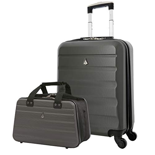 Aerolite Ryanair Maximum Size Set - 55x40x20 ABS 4-Wheel Cabin Bag Suitcase + 40x20x25 Carry On Shoulder Flight Luggage Bag