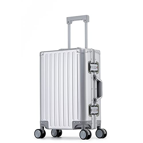 Opal Living Carry On Luggage Suitcase 20-Inch Metal Spinner Luggage, Suitcase Aluminium, Hand Luggage, Double TSA Locks, Zipperless Luggage (50cm, 35L,Silver) (Silver, Small 20 inch)