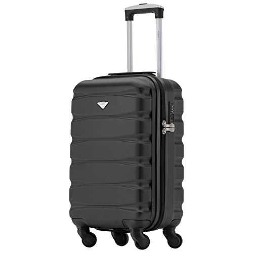Flight Knight Lightweight 4 Wheel ABS Hard Case Suitcases Cabin Carry On Hand Luggage Approved for Over 100 Airlines Including British Airways, easyJet, Jet2 & Wizz 55x35x20cm - TSA Lock