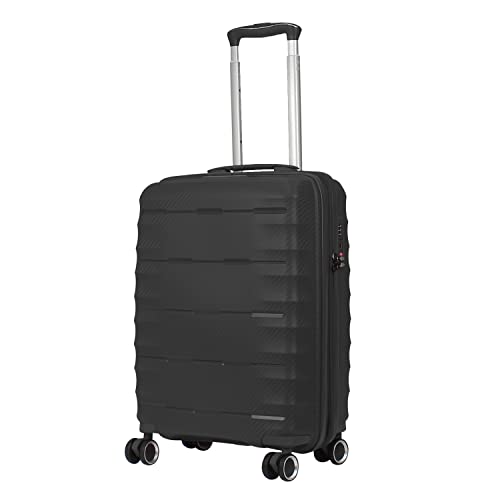 Rocklands London Expandable Suitcase 4 Wheel Spinner Hard Shell Suitcase Lightweight Luggage TSA Lock PP08 (Black, Small (H55 x L39 x W23 cm))