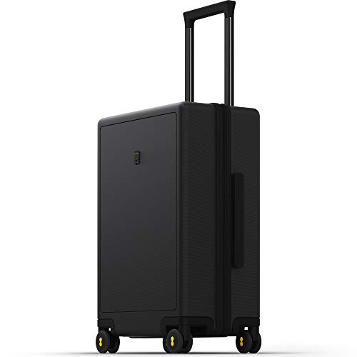 LEVEL8 Suitcase Hand Luggage Lightweight 100% PC Trolley Case Micro-Diamond Textured Design, Carry on Luggage with 8 Spinner Wheels,TSA Approved Hard Shell Suitcase (55cm, 40L,Black)