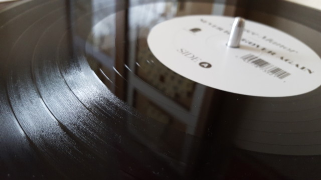 Vinyl record grooves up close